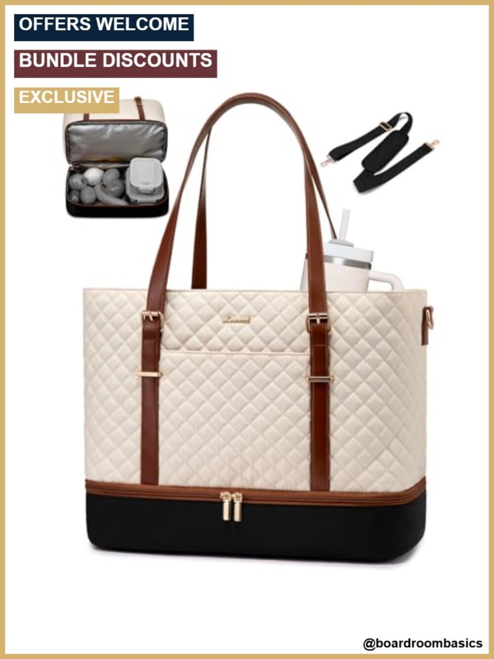 Insulated Lunch Tote Bag with 15.6" Laptop Compartment, Water-Resistant